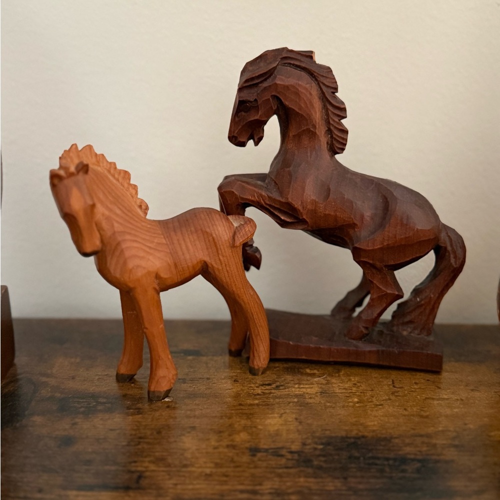 Wooden Horse Figurines Set of Two